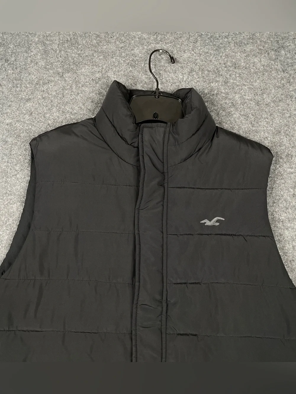 Hollister Puffer Vest Mens XL Black Sherpa Fur Lined Full Zip Y2K Ski Casual